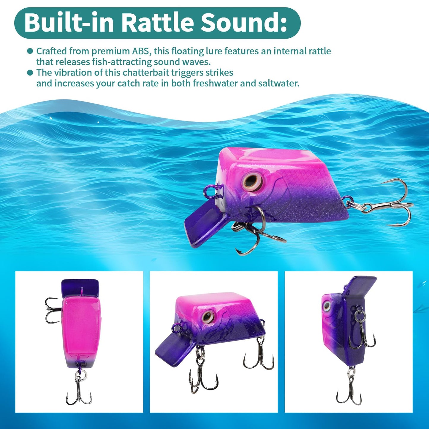 TRCOLEHOND Handcrafted Floating Fishing Lures 8g Glide Bait, Bass Lures with Rattle Sound, DIY Fishing Bait Gift for Anglers
