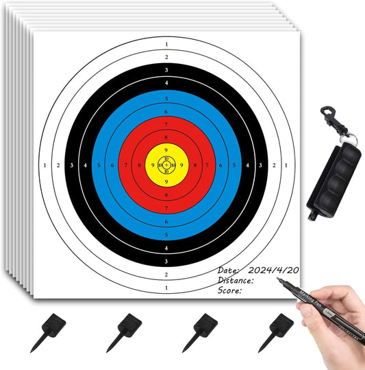 20PCS Archery Target, Archery Targets, Hunting Targets & Accessories, 16X16in - 10 Ring Bow and Arrow Targets(Standard Archery,with 1 Pen&4 pins)