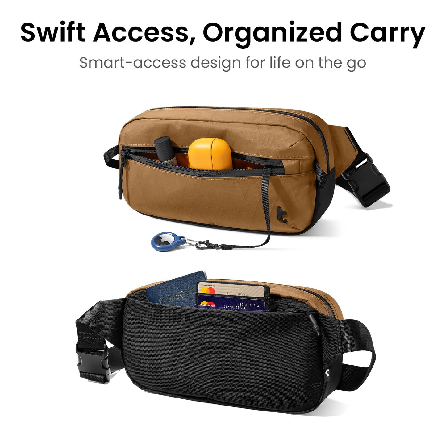 tomtoc 3.5L X-Pac Sling Bag with RFID Blocking, Crossbody Bag Minimalist Chest Shoulder Pack for Men/Women, Water-resistant Lightweight Casual Funny Pack for Travel/Daily Commute