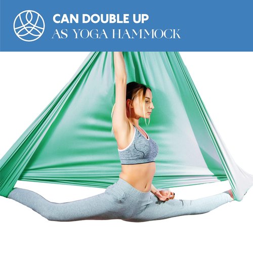Aum Active Aerial Silks Starter Kit - Durable 9 Yards of Aerial Yoga Hammock with Hardware & Guide - Aerial Swing for Acrobatic Flying Yoga & All Levels (Aerial Rigging Point Up to 13ft)