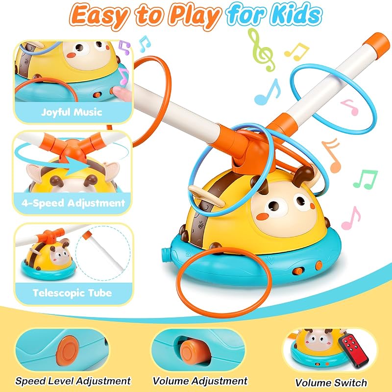 4-in-1 Kids Jump & Ring Toss Toy with Rocket Launcher and Baseball Game