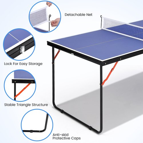 Foldable Table Tennis Table, Portable Ping Pong Table with Net & 2 Paddles & 3 Balls,Portable Ping Pong Family Game Tables for Outdoor Indoor,54 x 30 x 27 Inch