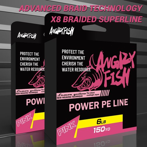 ANGRYFISH Pink PE Braided Fishing Line - High-Visibility to Anglers, Invisible to Fish - Ultra-Strong & Abrasion Resistant - Thinner Diameter for Longer Casts - Saltwater Freshwater Use(8LB/300Yds)