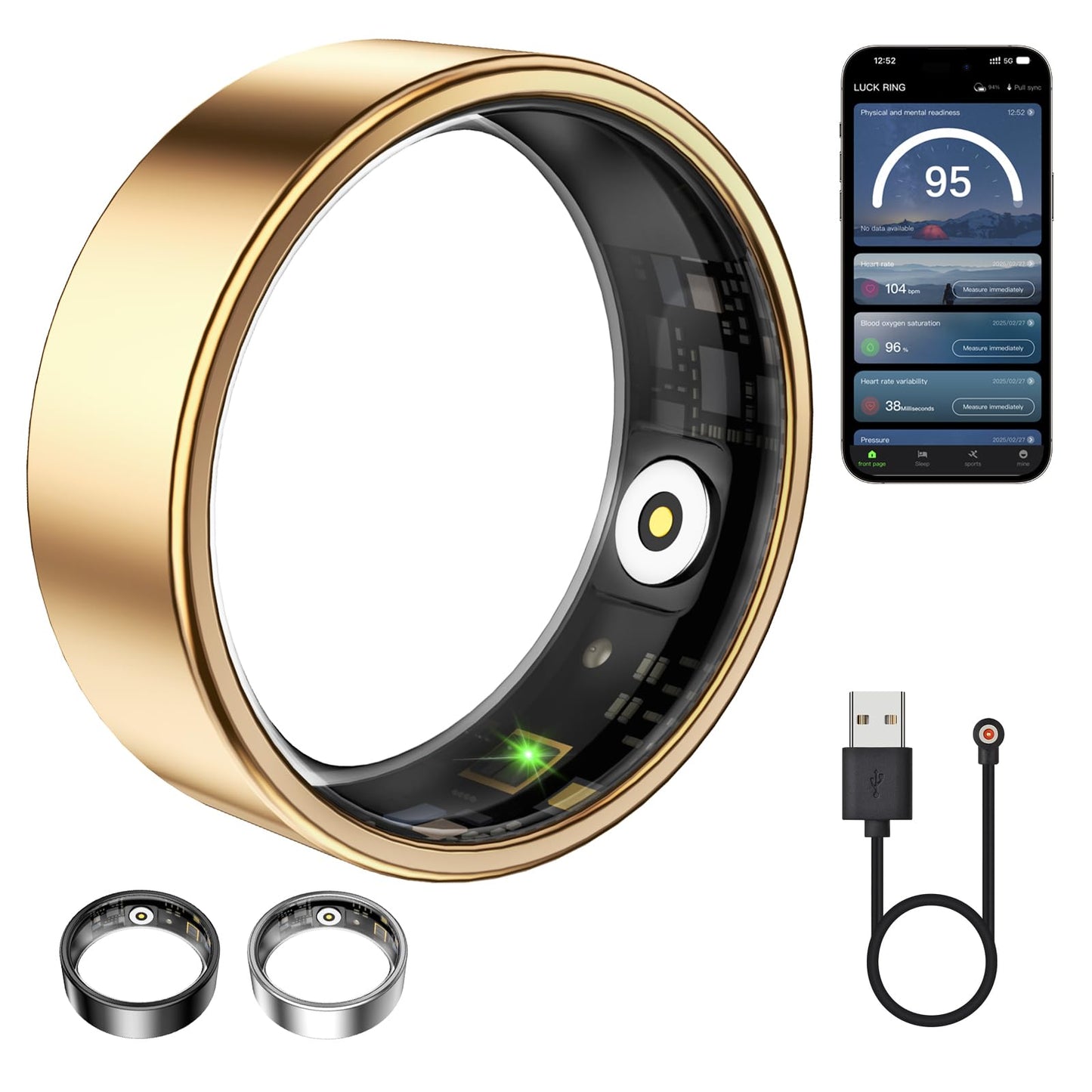WNRTSA Smart Ring for Women & Men, Fitness Tracker with Heart Rate, Blood Oxygen, Sleep Monitoring, Long-Lasting Battery, IP68 Waterproof, Compatible with Android & iOS (Rose Gold, #6)