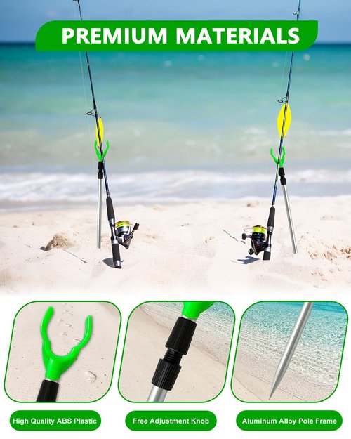 Fishing Rod Holder, Adjustable Telescopic Fishing Pole Holders for Ground Fishing Rod Holders Sand, 6-Pack with Alarm Bells