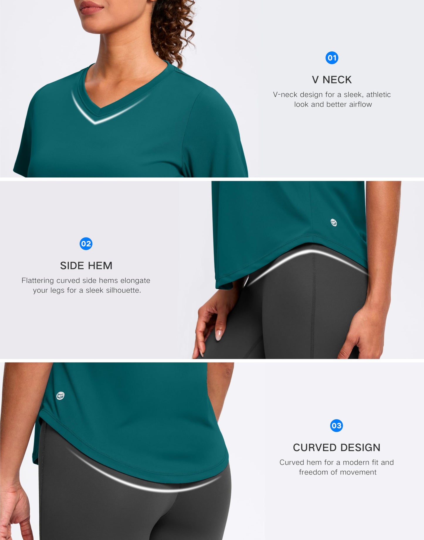 Womens Workout Shirts V-Neck Short Sleeve UPF 50+ Sun Shirt Moisture Wicking Dry Fit Top for Gym, Running, Athletic (Harbor Blue, XL)