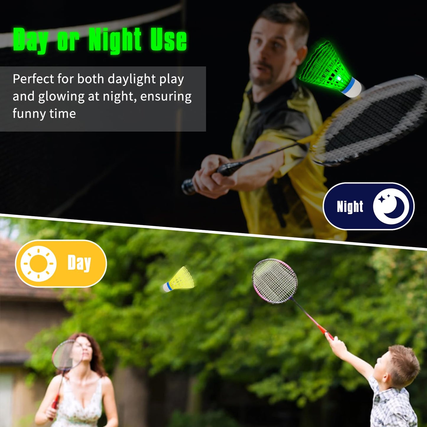 Hysagtek Badminton Birdies, 12 Pack Birdies Glow in The Dark Shuttlecocks Badminton Sets for Backyards Outdoor Indoor Sports Activities Training Practice Gym Fitness Game