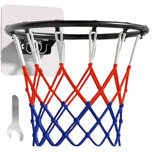 KDAMGOQE Basketball Rim Replacement, 14 Inch Basketball Rim with All Weather Net, Foldable Basketball Hoop Replacement Rim, Basketball Hoop with Sticker for Wall Door Mounted,Basketball Rim