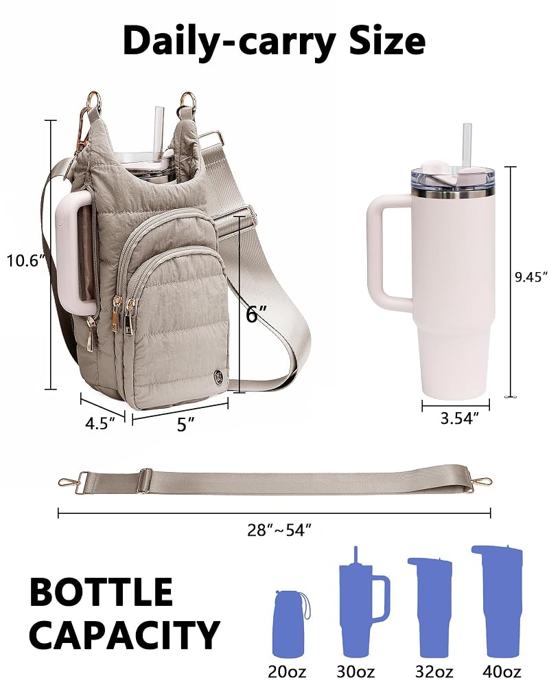 Water Bottle Holder with Strap 20-40 oz | Crossbody Bag in Mocha Brown