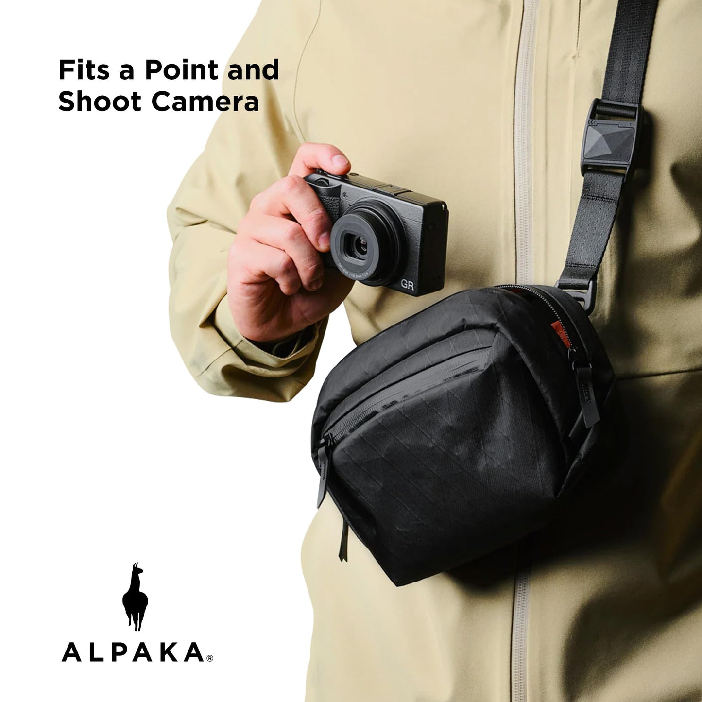ALPAKA Go Sling Nano 1.6L Compact Camera Sling Bag for Men - Small EDC Crossbody Bags for Point & Shoot Cameras - Weatherproof Shoulder Bag with Detachable Strap (8.6"x5.3"x3.2") - Black X-Pac VX21