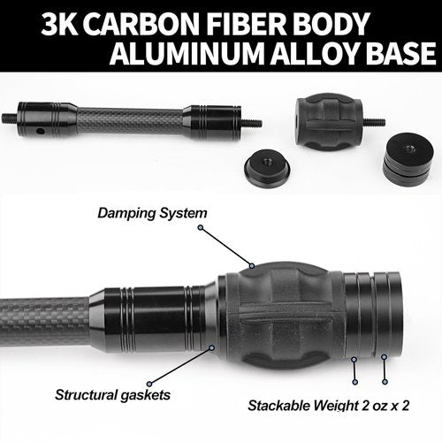 GQT Archery Bow Stabilizer for Compound Bow, Carbon Fiber Bow Balance Bar, Damping System and Weights Kit, 6 in