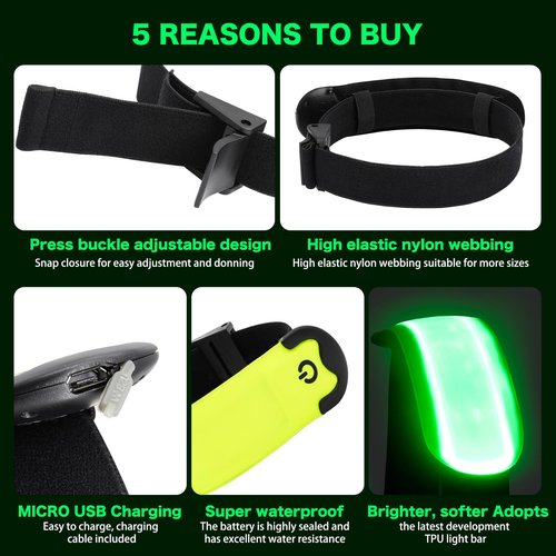 KOSKILL LED Armband Running USB Rechargeable(2 Pack), High Visibility Wristband for Runners, Joggers, Pet Owners, Cyclists, Adjustable Waterproof Reflective Bracelets for Night Running, Walking