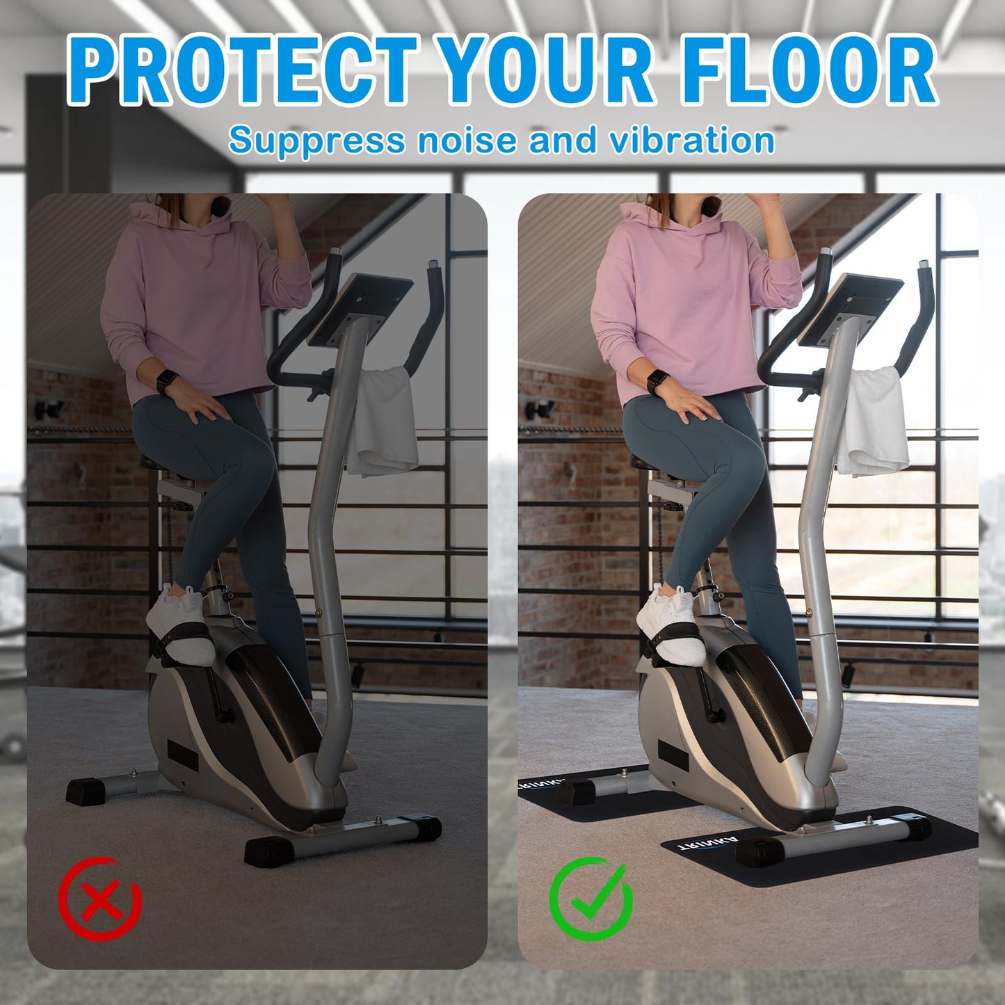 2PCS Peloton Exercise Bike Mat for Carpet & Hardwood Floors, Non-Slip Mat Compatible with Stationary Spin Bike, Concept 2 Rowing Machine, Workout Mat for Bike Trainer