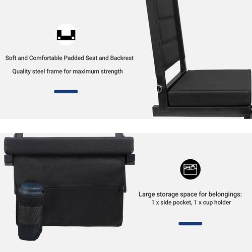 Maeytau Stadium Seats for Bleachers with Back Support, Portable Bleacher Seats with Thick Padded Cushion and Shoulder Strap, Wide Stadium Seat Chair Includes Hooks, Cup Holder and Side Pocket