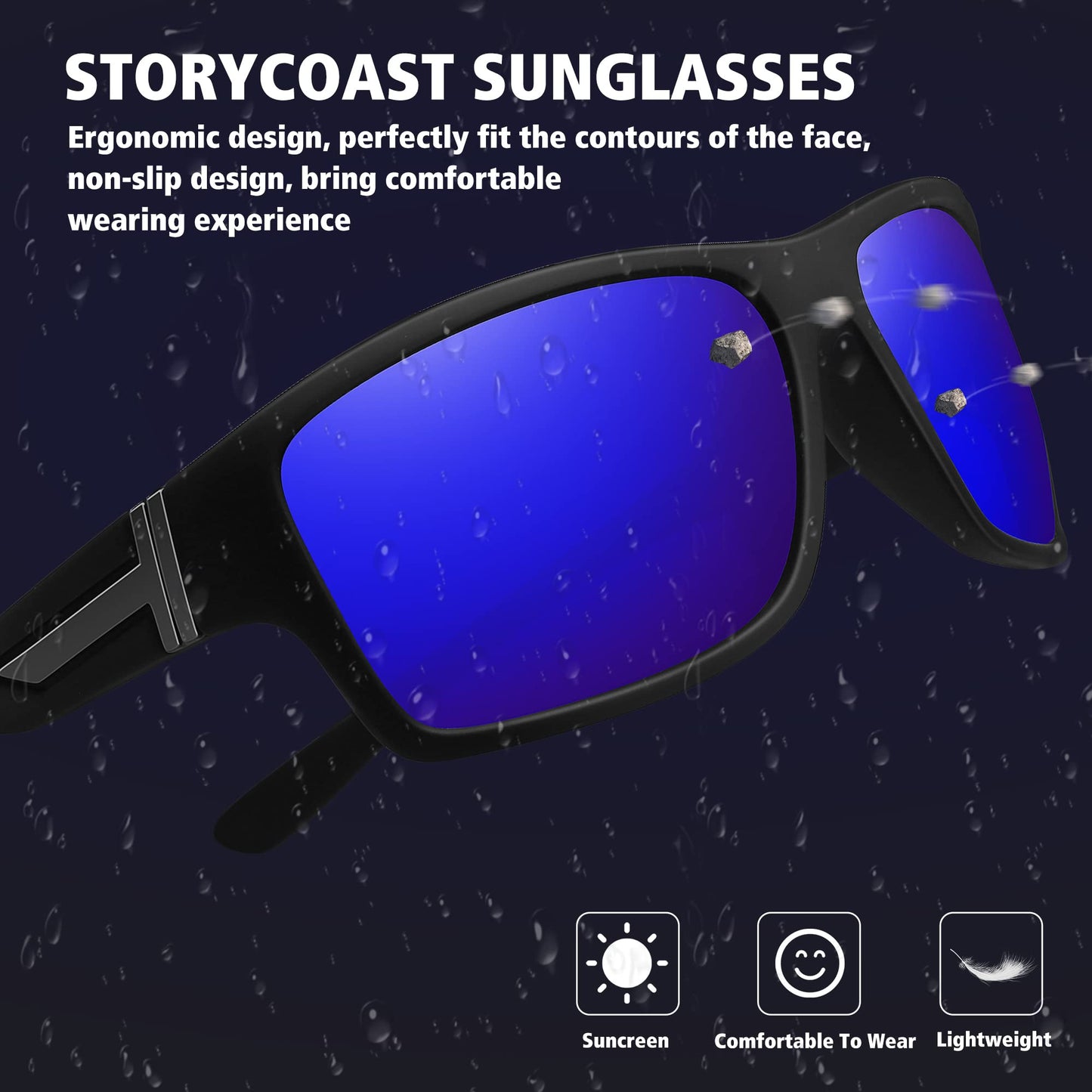 STORYCOAST Polarized Sports Sunglasses for Men Women Unbreakable Frame Cycling Fishing Driving 2Pack Black+Drak Blue