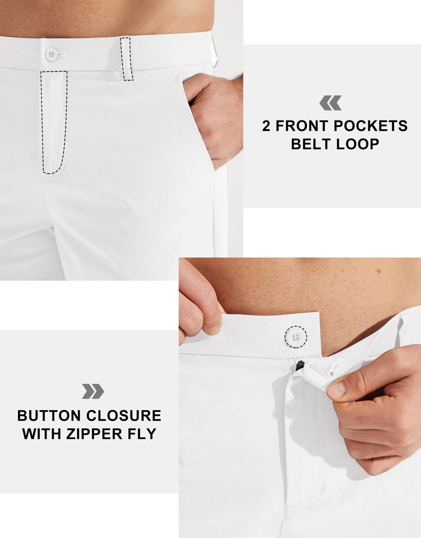 Libin Mens Golf Pants Classic Fit Stretch Work Dress Pants 32" Quick Dry Lightweight Business Casual Trousers Comfort Water Resistant, White, 36W x 32L