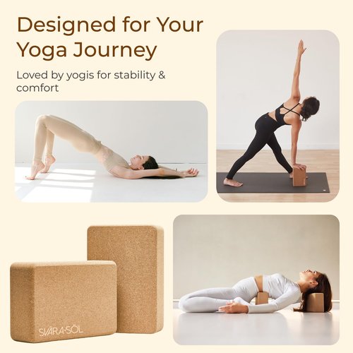 Svära Söl Cork Yoga Blocks 2 Pack | 9x6x3 Inch Natural Cork Block Set | High-Density Yoga Blocks for Stability & Support | Eco-Friendly Yoga Essentials
