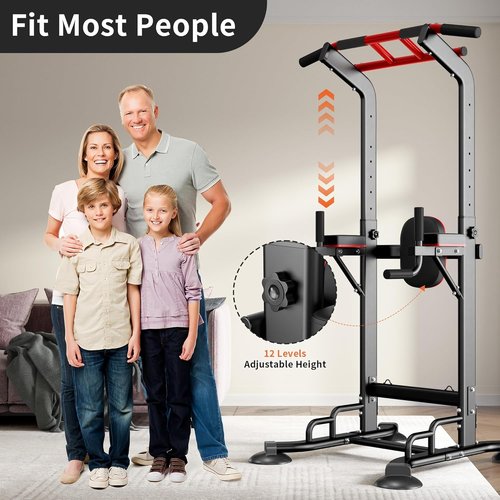SogesHome Multifunctional Dip Stand Station, Heavy Duty Adjustable Pull Up Bar & Push Up Handles for Home Gym, 330LB Capacity Strength Training Fitness Equipment for Arms, Core, Whole Body, Black/Red