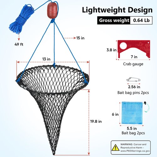 QualyQualy Foldable Crab Trap 2-Pack, Small Crab Net with Buoy & Bait Clip for Blue Crabs, Dungeness, Crawfish Traps | Compact Crabbing Equipment for Kids Family Use for Pier, Dock, Lakes