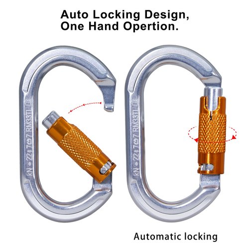 RESQT 22KN Auto Locking Carabiner, Heavy Duty Climbing Carabiners Twist Lock for Rock Climbing, Camping, Rappelling, Hunting, Rescue Equipment