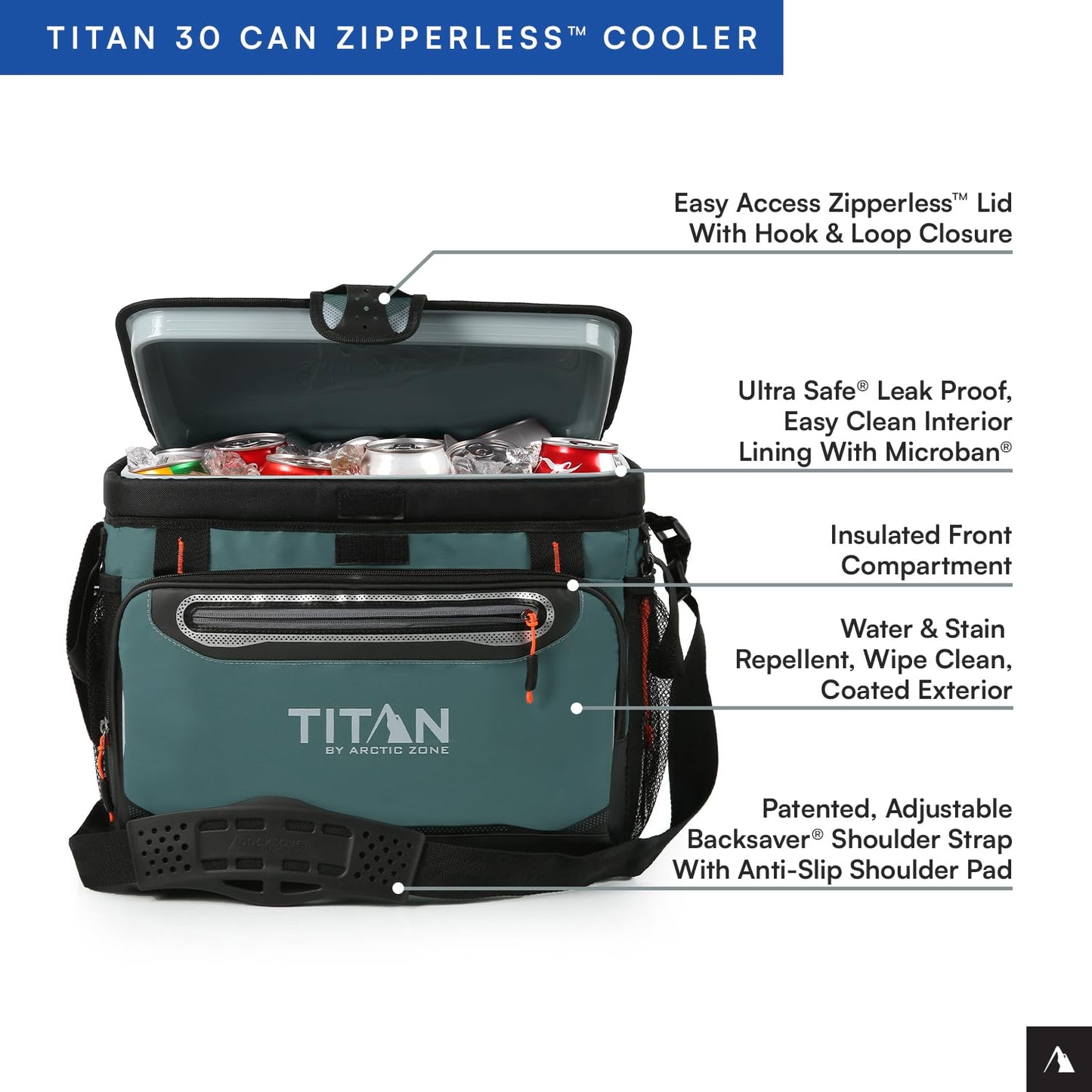 Titan by Arctic Zone Deep Freeze Cooler - 30 Can Zipperless Hardbody Cooler with Deep Freeze Insulation, HardBody Liner, and SmartShelf - Citrus Green