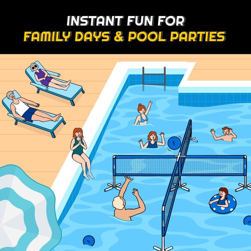 A11N 4-Way Volleyball Pool Net, Adjustable Height, 4-Player Swimming Pool Game Volleyball Net for Pool with Stabilizing System