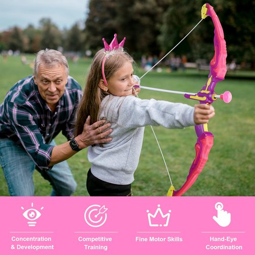 Bow and Arrow for Kids, LED Light Up Archery Set with Princess Cape and Crown, 10 Suction Cup Arrows, Target & Quivers, Outdoor Toy for Girls Aged 3-8, Birthday Gifts Toys for 4 5 6 7 8 Year Old
