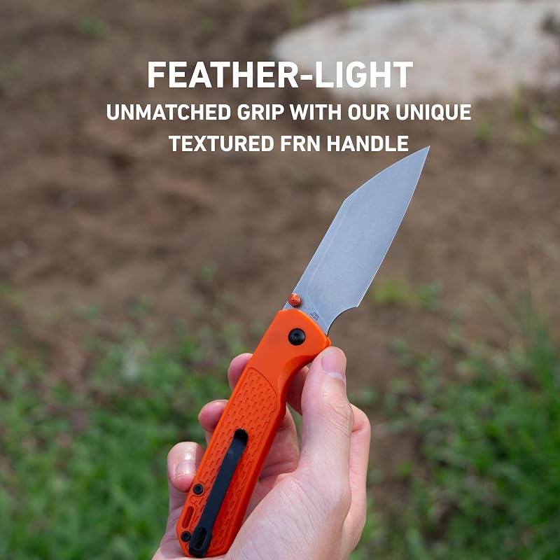 CJRB Pyrite-Light Folding Knife, 3.34" AR-SFII Steel Wharncliffe Blade, FRN Handle - Orange