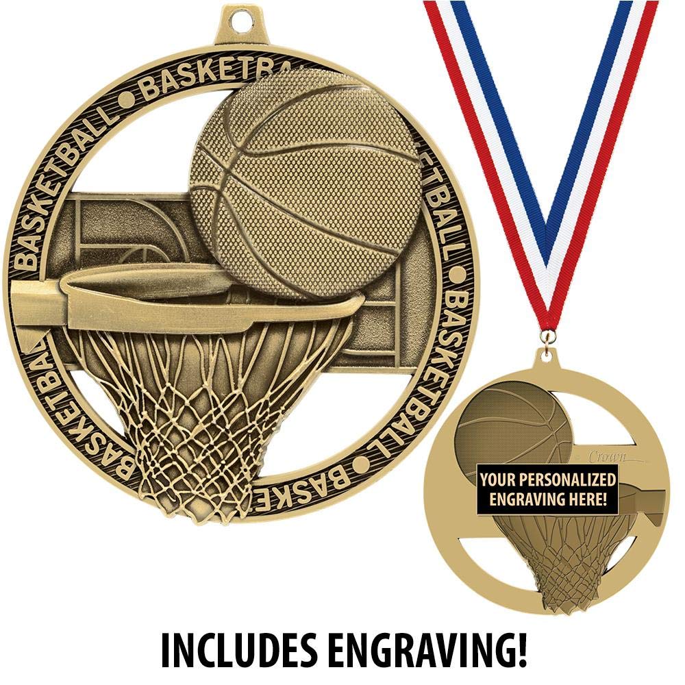 Crown Awards Basketball Medals, 3" Massive Rimz Basketball Award Medal with Custom Engraving Included Prime