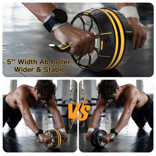 Flexella Ab Wheel Roller with Adjustable Resistance, Automatic Rebound Abdominal Wheel with Elbow Support & Knee Mat, Abs Core Workout Equipment for Men Women