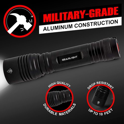 GearLight S2000 LED Flashlight High Lumens - Super Bright, Powerful, Mid-Size Tactical Flashlight for Outdoor Activity & Emergency Use - S2000-1 Pack, (Batteries Not Included)