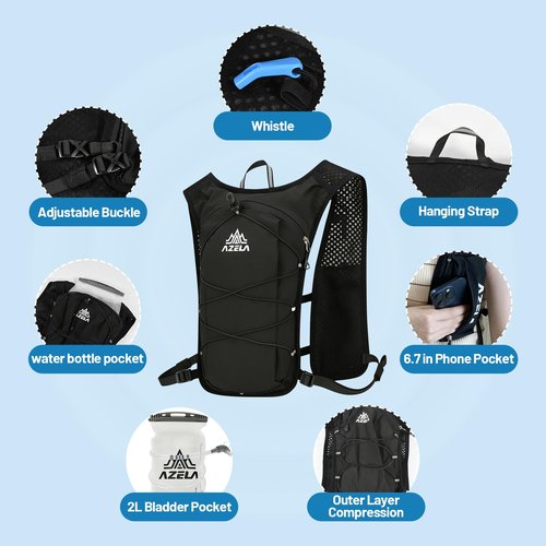 Running Hydration Vest Backpack, Running Vest Pack with 2L Water Bladder, Lightweight Hydration Pack for Hiking Trail Running Cycling Race Marathon for Women Men