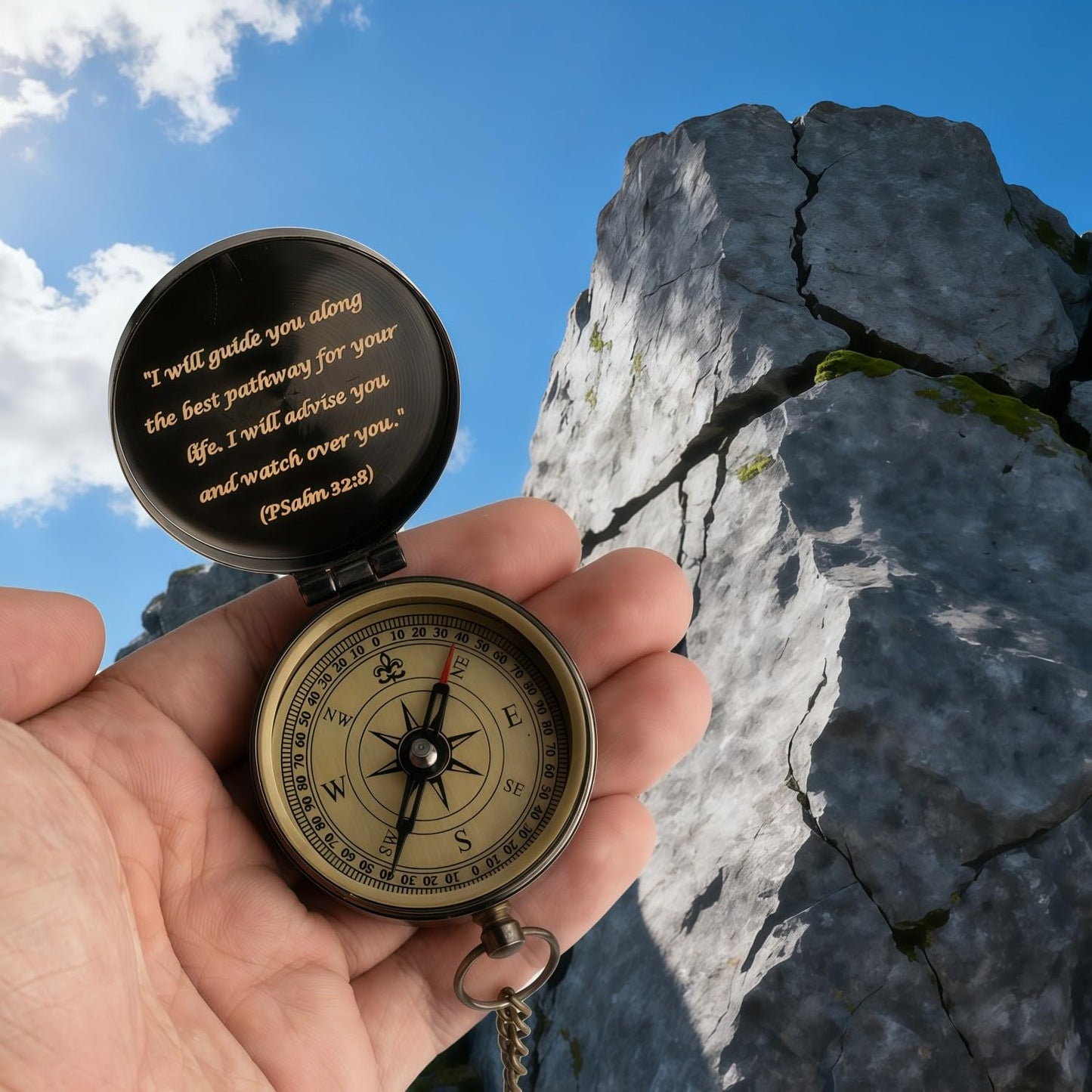 God's Guide & Blessing Compass, Trust in The Lord Compass, Wood Box Greeting, Inspirational Gift Men, Christian Boys Baptism Gifts, Graduation Day with Wooden Box