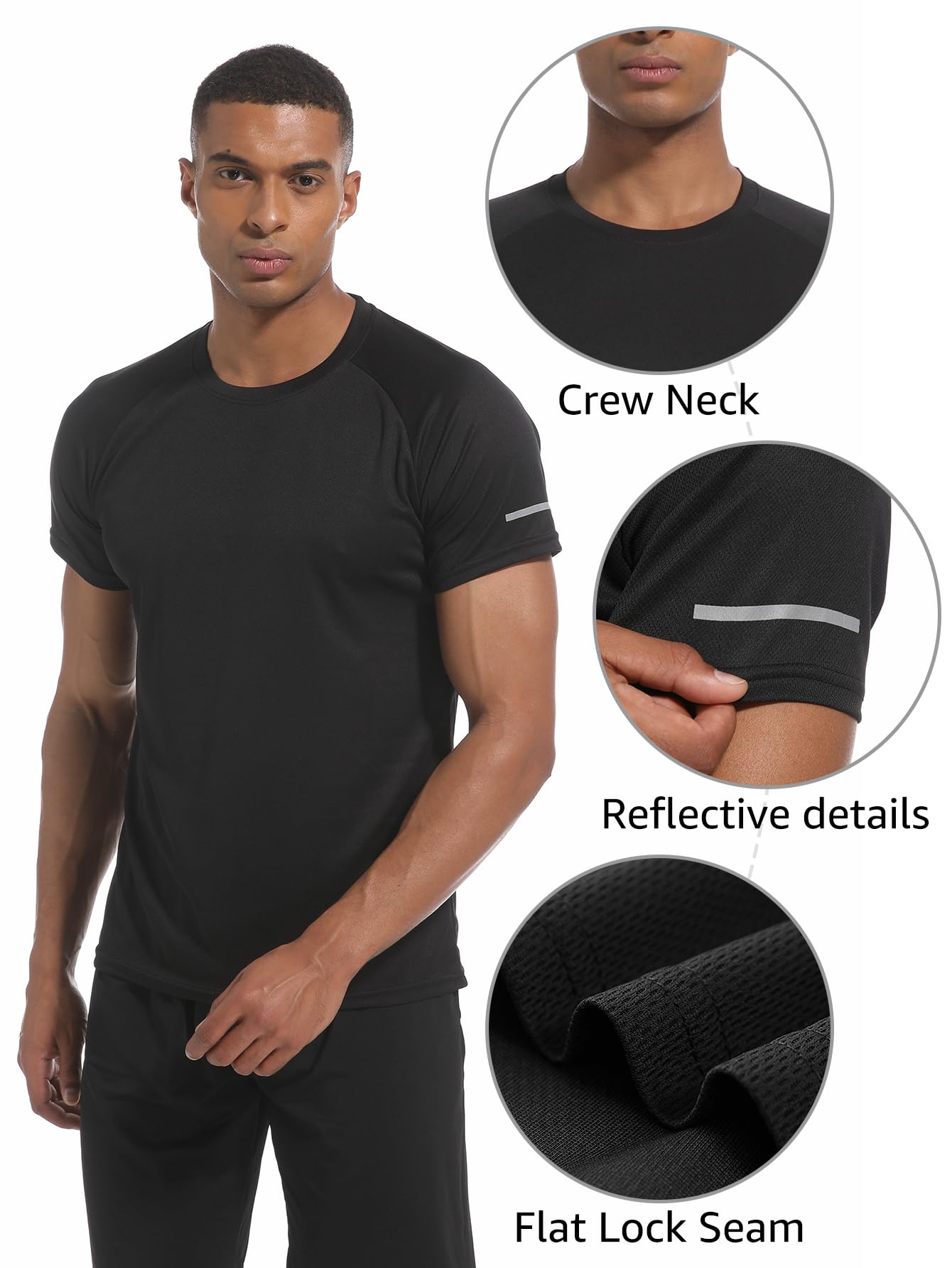 3 Pack Men’s Active Quick Dry Crew Neck T Shirts | Athletic Running Gym Workout Short Sleeve Tee Tops Bulk Black/Grey/Blue