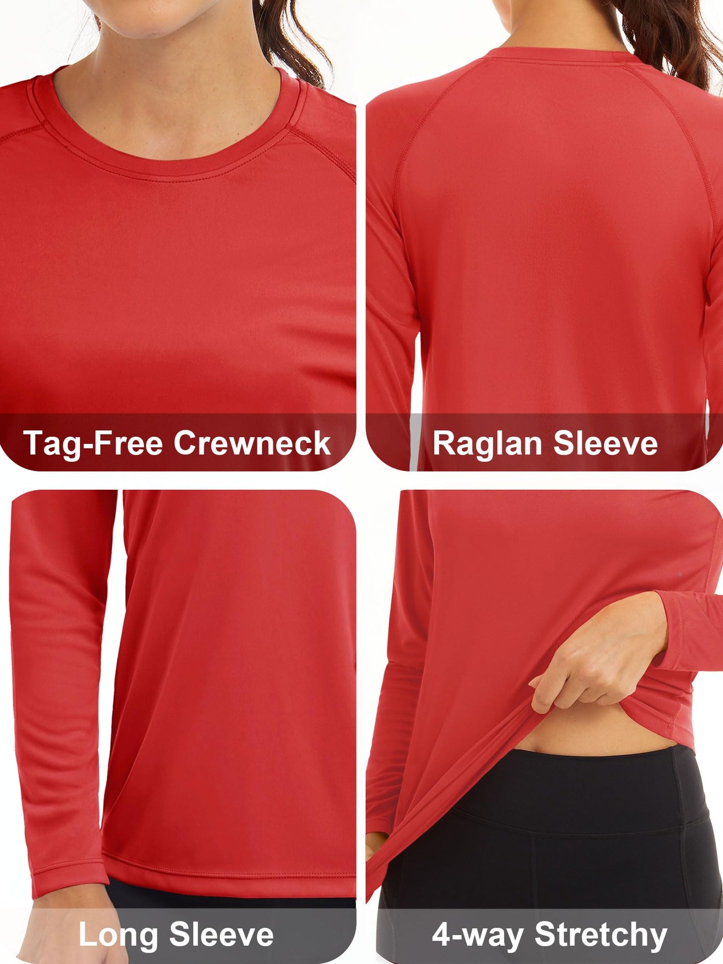 MAGCOMSEN Women's UPF 50+ Sun Protection Long Sleeve Quick Dry Running Shirts - Tomato Red