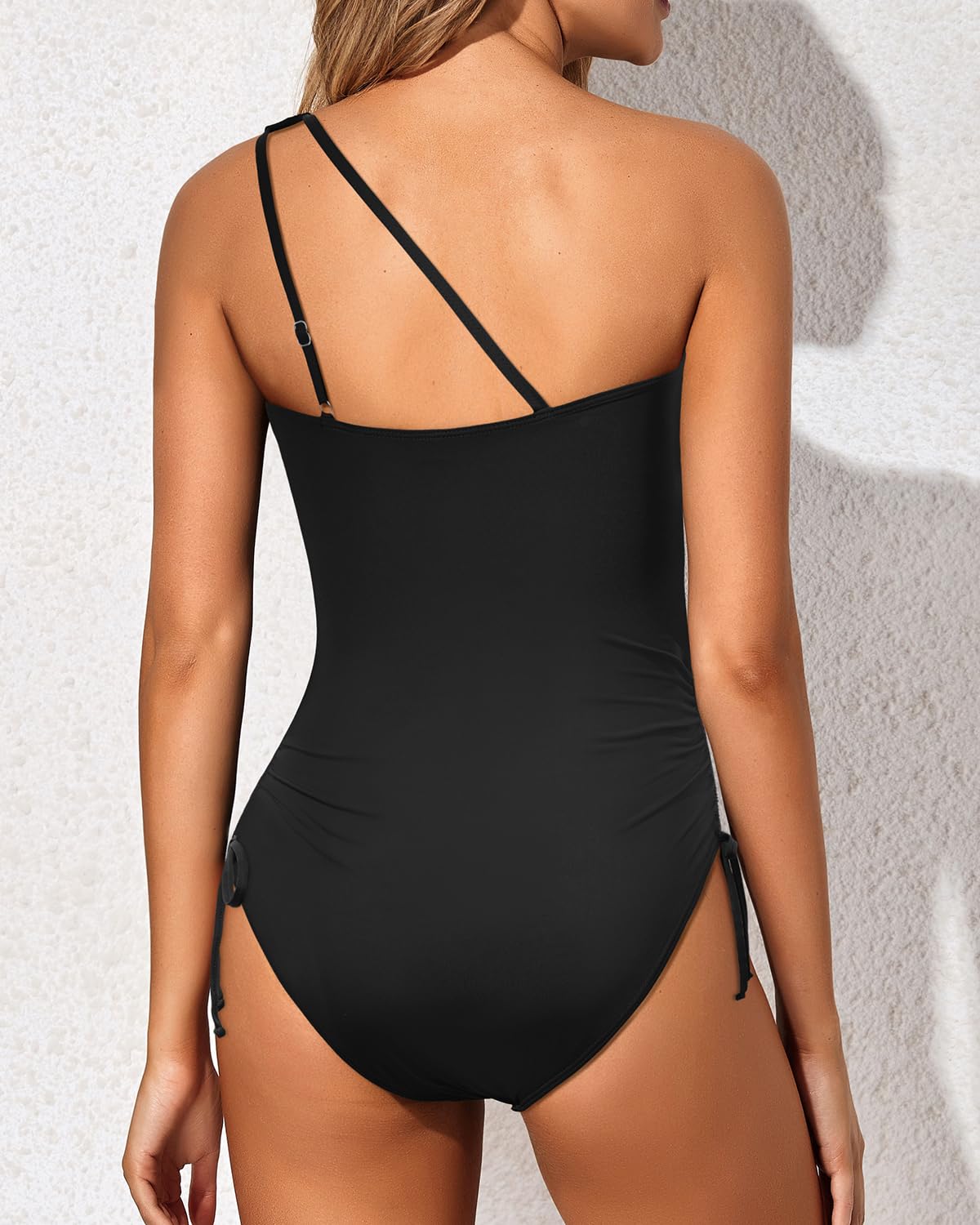 Holipick One Shoulder One Piece Swimsuit for Women Tummy Control Drawstring Bathing Suits Modest Full Coverage Keyhole Swimwear