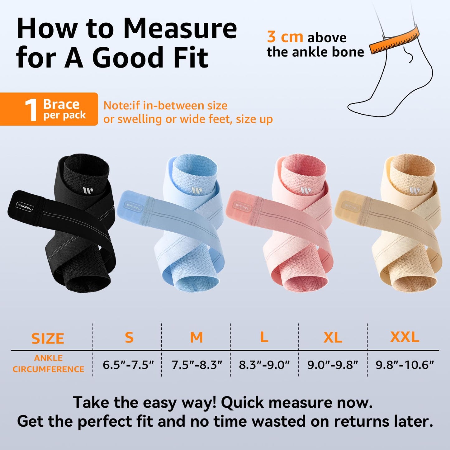 WHCOOL Flat Knitting Ankle Brace For Women&Men, 7-Zone Dynamic Compression Sleeve w/Flex Strap,Foot Support For Sports, Sprained Ankle, Achilles Tendonitis, Plantar Fasciitis Relief(Pack of1)M, Black