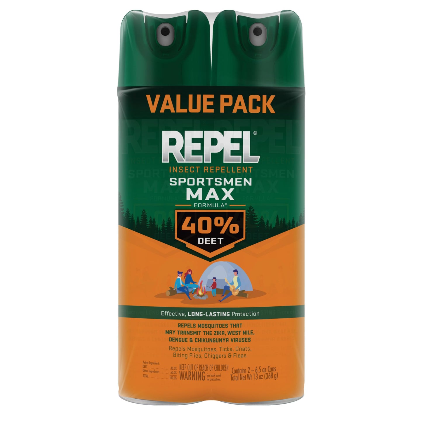 Repel Insect Repellent Sportsmen Max Formula 40% DEET, 2-6.5 Ounce Aerosol Cans, 2 Pack, Long-Lasting Aerosol Insect Repellent Spray Repels Mosquitoes, Ticks, Gnats, Biting Flies, Chiggers And Fleas