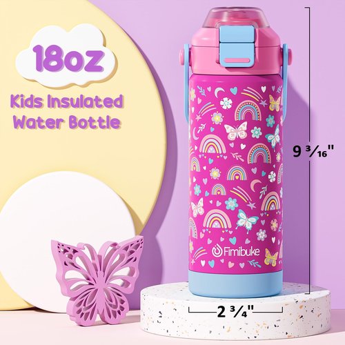 Fimibuke Kids Insulated Water Bottle with Pop-Open Straw & Spout 2-in-1 Lid, 18oz Leak Proof 18/8 Stainless Steel Vacuum Tumbler, BPA-Free Kids Cup For Travel School Boys Girls Toddler 1 Pack, Mermaid