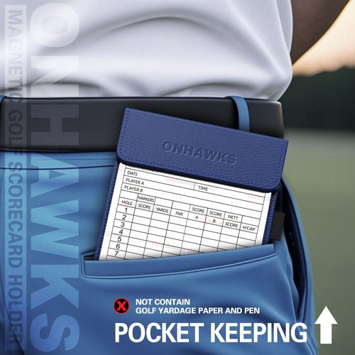 ONHAWKS Golf Magnetic Yardage Book Cover & Leather Scorecard Clover,Golf Accessories for Men,Magnet Book Case for Back Pocket