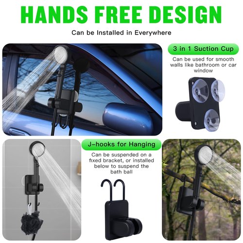 Spopal Portable Camping Shower - 10000mAh Rechargeable, 5-Speed, IPX8 Waterproof, LED Display Camp Shower Pump- Perfect for Hiking, Travel, Cars & Pets (Black)
