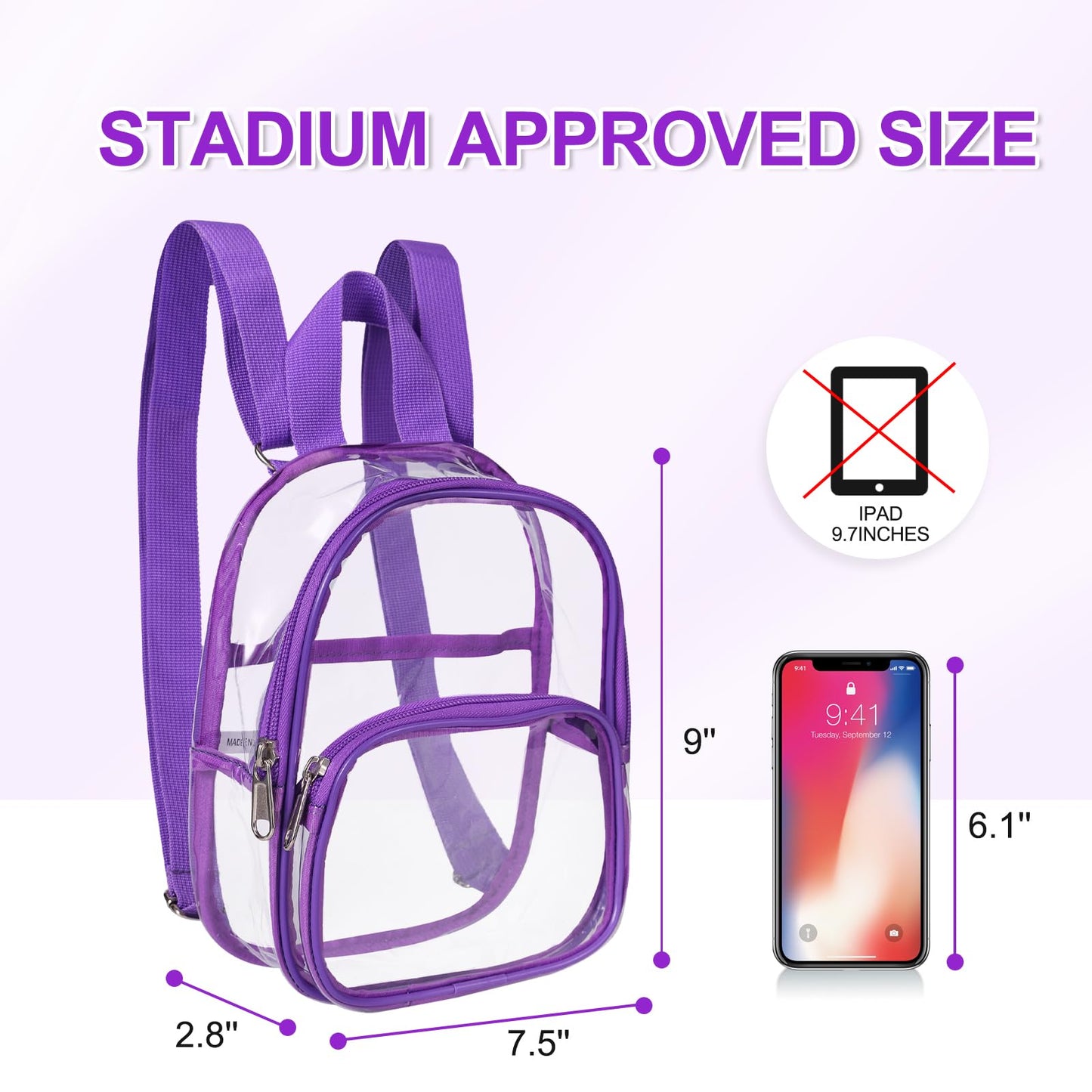 USPECLARE Clear Mini Backpack Stadium Approved for Little Boys & Girls, Transparent Backpack for Concert, Festival, Sport Events
