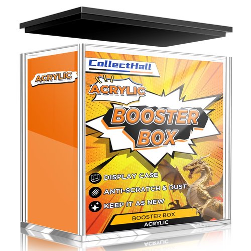 Booster Box Acrylic Case - UV Protection Display for PKMN Booster Sealed Boxes, Thick 0.2" Clear Storage Case with Anti-Scratch Coating, Gift for TCG Collectors (Black Base)
