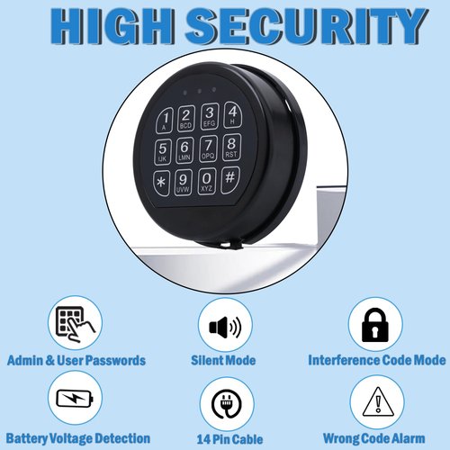 Gun Safe Replacement Lock with 2 Emergency Keys, Black Safe Keypad Electronic Lock