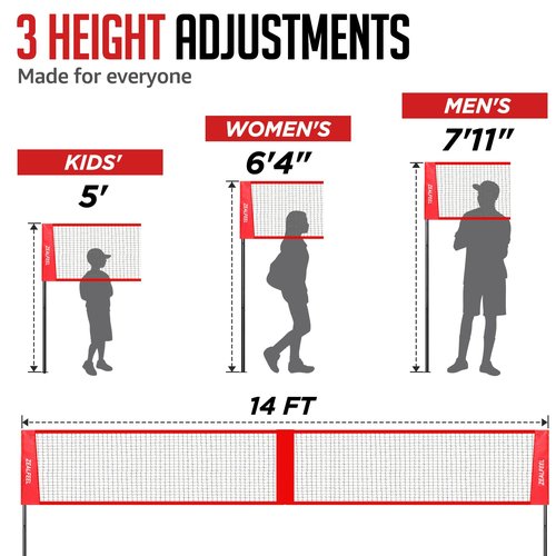 ZEALFEEL 4 Square Volleyball Game Set, 3 Heights Adjustable 4-Way Volleyball Net with Vollyball, Pump, Carry Bag, Hammer, 14 FT 4 Person Net for Backyard Beach Lawn, Great for Family Fun