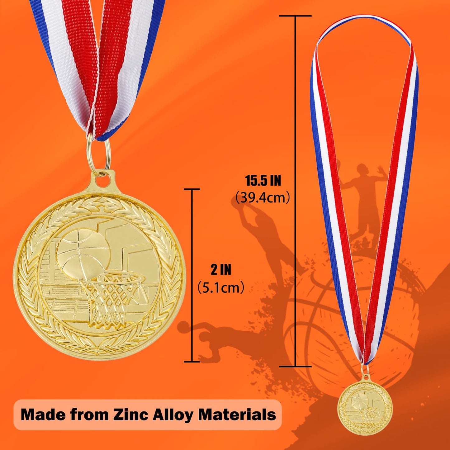 Meecuppa 12 Pack Gold Award Medals 2inch Metal Sports Medals Team Participation for Adults Basketball Tournaments, Party Favors and Ceremonies