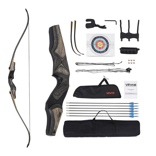 VEVOR Recurve Bow and Arrows Kit, 60 inch Wooden Takedown Bows, Right Handed Ergonomic Archery Recurve Bow Package, Longbow for Outdoor Target Training Practice Hunting, Beginners to Advanced, 30 lbs
