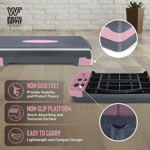 Aerobic Stepper Set with Dumbbells & Measuring Tape, Adjustable Height 2 Level Risers Workout Exercise Step Platform, Pink Grey, the Ultimate Gift for a Joyful Holiday and Merry Christmas