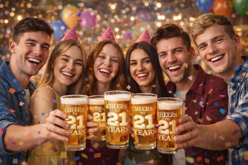 Veracco 21st Birthday Pint Glass – Cheers to 21 Years, Clear Glass