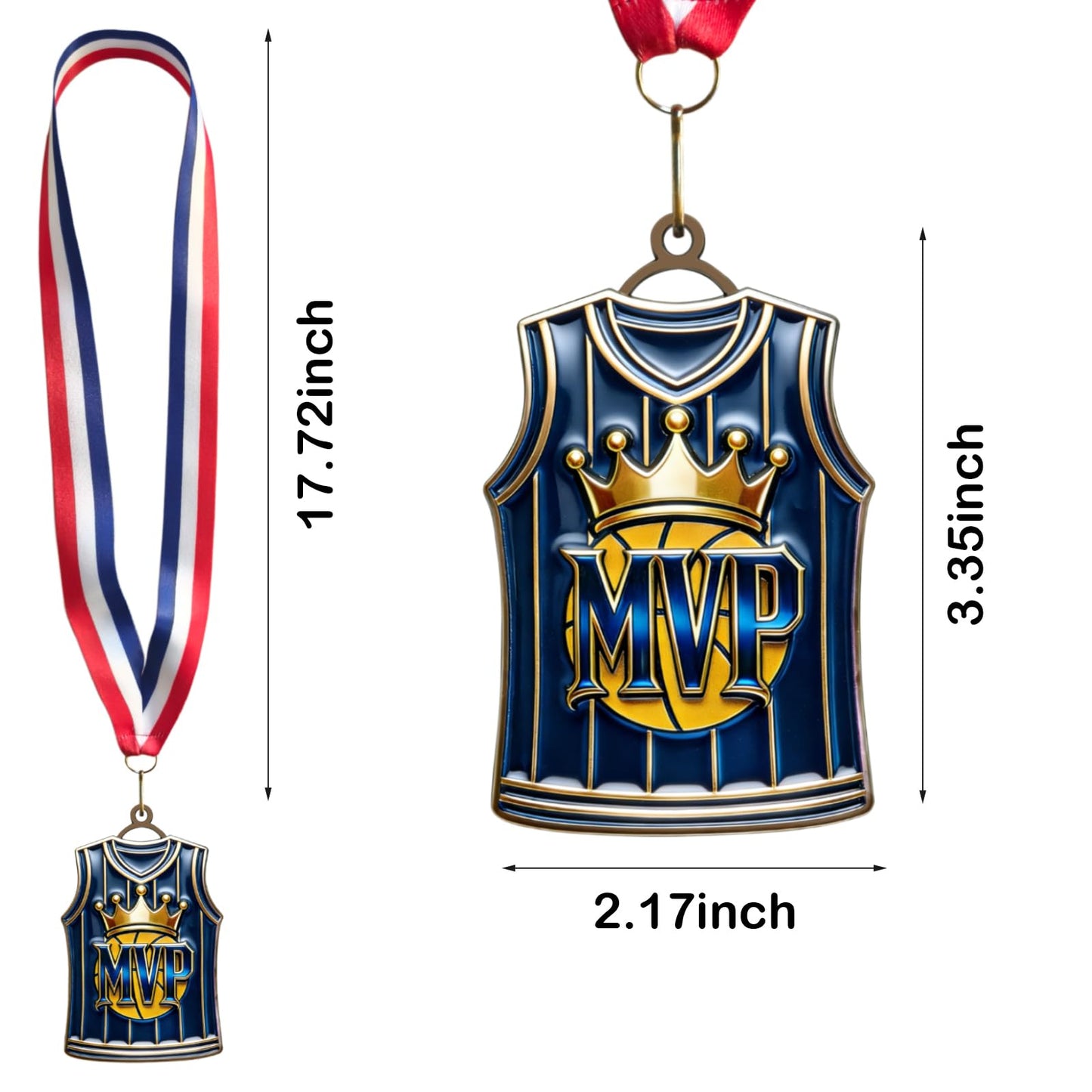 Donrime Basketball Medals for Awards - Basketball Jersey MVP Trophy with Red White Blue Ribbon for Basketball Team Gifts Basketball Players Sports Day Favors Prizes for Kids Adults